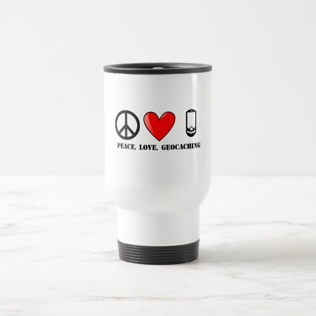 Frieden, Liebe und Geocaching Reisebecher (Mittel)