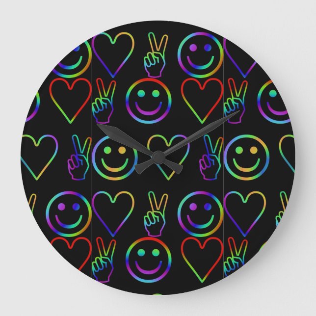 FRIEDEN, LIEBE UND GLÜCKLICH GROßE WANDUHR (Vorderseite)