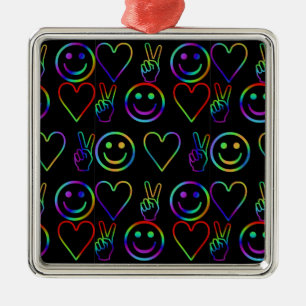 FRIEDEN, LIEBE UND GLÜCKLICH SILBERNES ORNAMENT