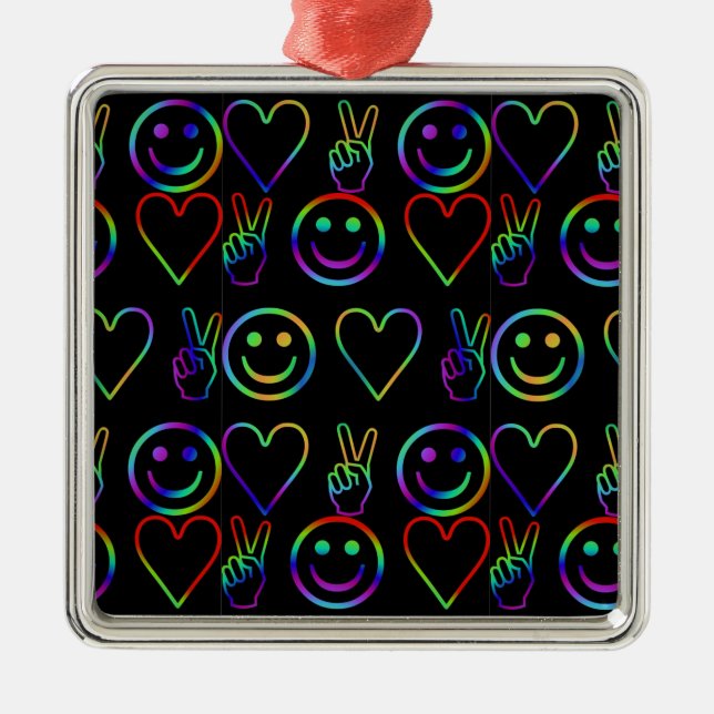 FRIEDEN, LIEBE UND GLÜCKLICH SILBERNES ORNAMENT (Vorne)