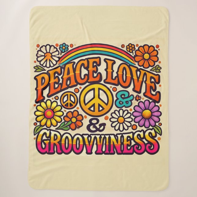 Frieden, Liebe und Grooviness Sherpa Blanket Sherpadecke (Vorderseite)