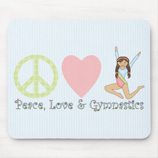 Frieden, Liebe und Gymnastik Brünett Mousepad (Vorne)