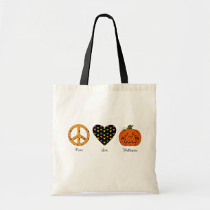 Frieden, Liebe und Halloween-Tasche Tragetasche