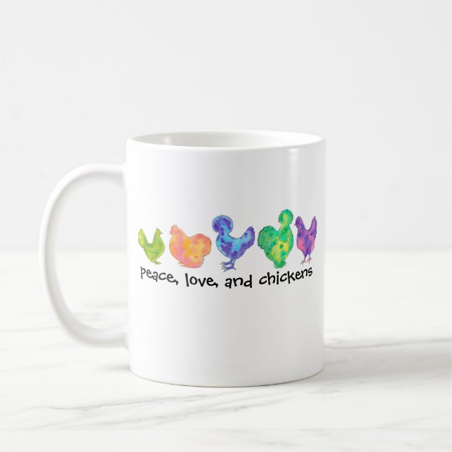 Frieden, Liebe und Huhn-Tasse Kaffeetasse (Links)