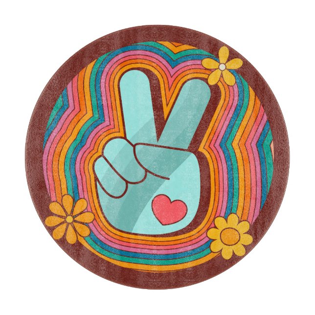 Frieden, Liebe und Rainbow Vibes Schneidebrett (Vorderseite)