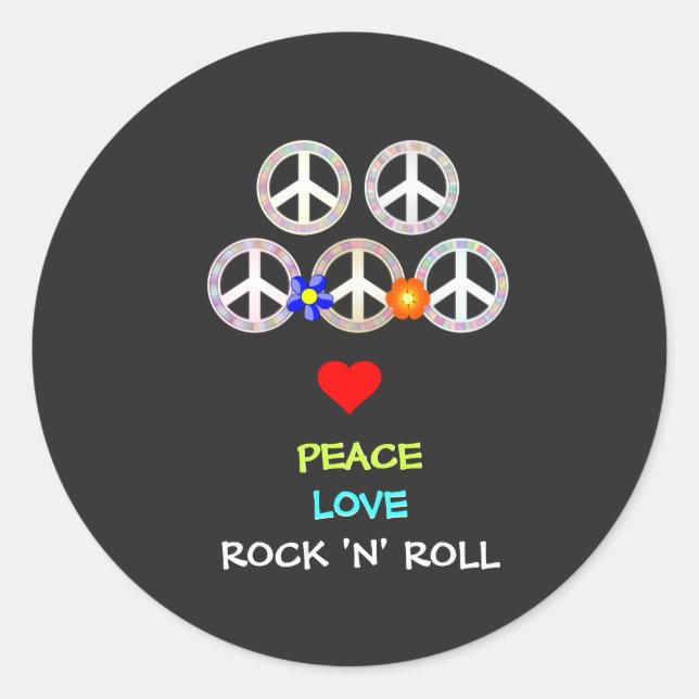 Frieden, Liebe und Rock 'n' Roll Runder Aufkleber (Vorderseite)