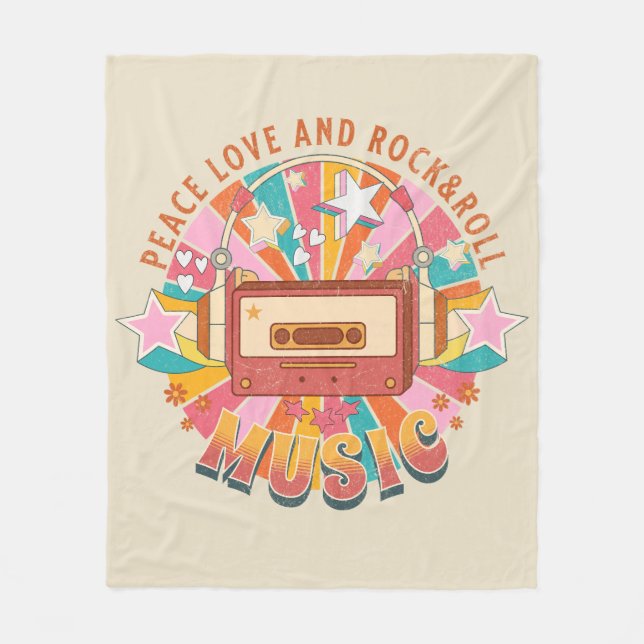 Frieden Liebe und Rock & Roll Fleecedecke (Vorderseite)
