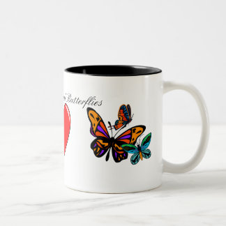 Frieden, Liebe und Schmetterlings-Tasse Zweifarbige Tasse