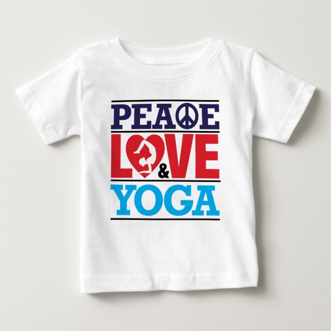 Frieden, Liebe und Yoga Baby T-shirt (Vorderseite)