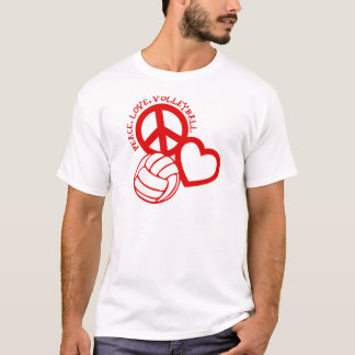 Frieden-Liebe-Volleyball. rot T-Shirt