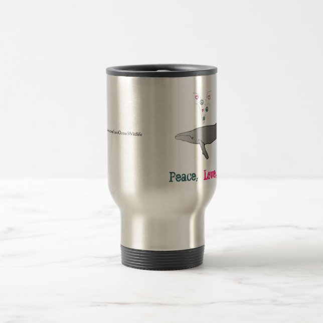 Frieden, Liebe, Wal-Kaffeetasse Reisebecher (Mittel)