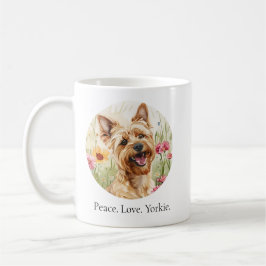 Frieden. Liebe. Yorkie. Tasse der Wasserfarben
