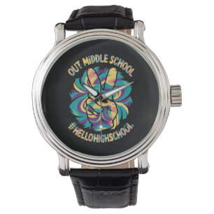 Frieden raus Mitte Hallo High School Schule Tie Dy Armbanduhr