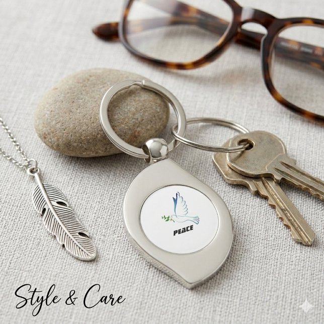 Frieden Schlüsselanhänger (Editable Peace Text Pigeon Image Keychain Gift)
