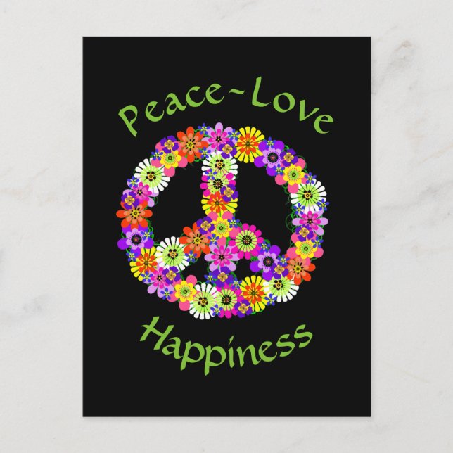 Frieden signalisieren Blumenfrieden Liebe Glück Postkarte (Vorderseite)