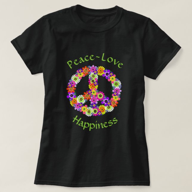 Frieden signalisieren Blumenfrieden Liebe Glück T-Shirt (Design vorne)