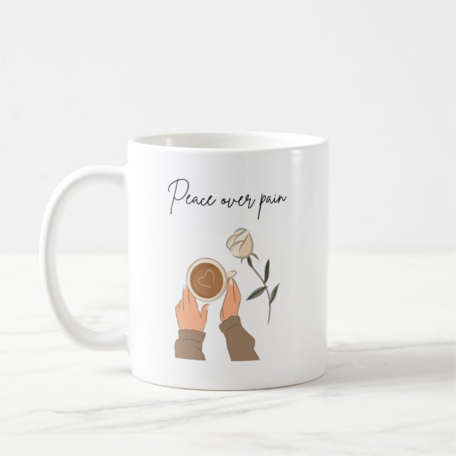 Frieden statt Schmerz — Minimaler Brauner Heilungs Kaffeetasse (Links)