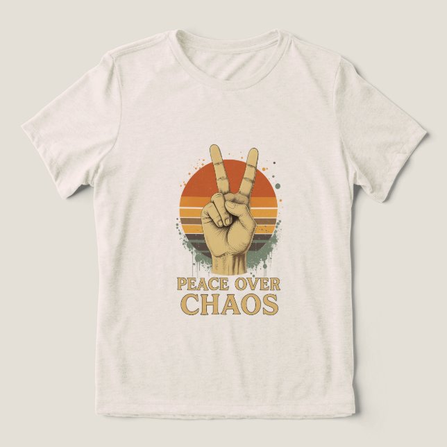 Frieden über Chaos - Retro Sunset Statement T - Sh Tri-Blend Shirt (Design Vorderseite)