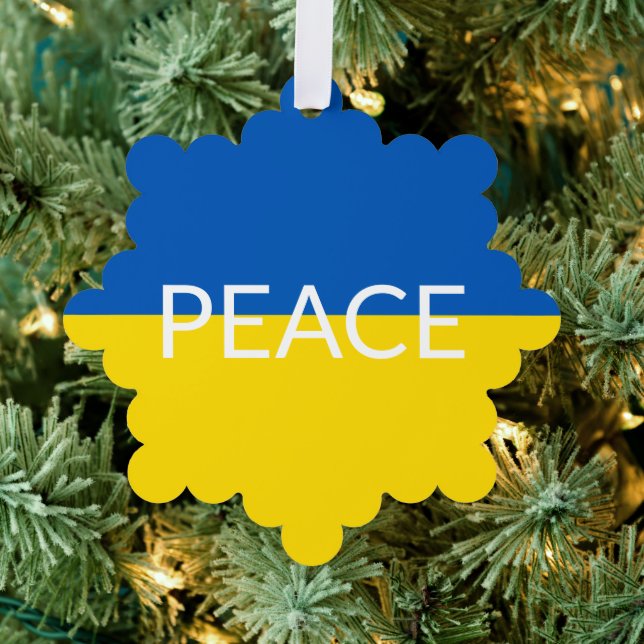 Frieden Ukraine Fahne blauer gelber Sondertext Ornament Karte (Insitu (Baum))