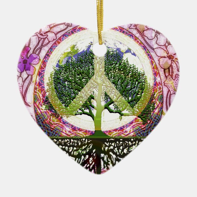 Frieden und Blumen-Symbol Keramik Ornament (Vorne)