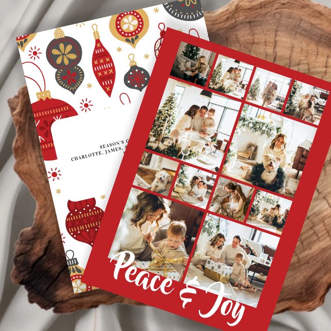 Frieden und Freude Foto Weihnachten Personalisiert (Peace and Joy Photo Christmas Personalized Holiday Card by Ricaso. Add your own 12 photographs)