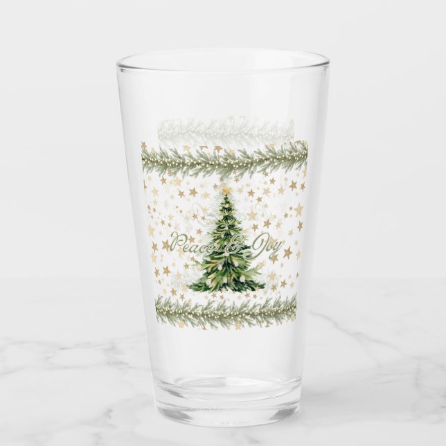 Frieden und Freude Grüner Weihnachtsbaum Glas (Vorderseite)
