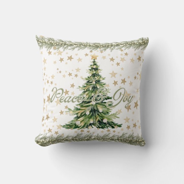 Frieden und Freude Grüner Weihnachtsbaum Kissen (Vorderseite)