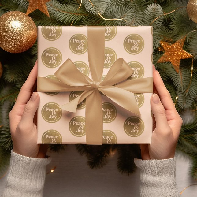 Frieden und Freude, Rosa und Gold Weihnachtsfeiert Geschenkpapier (Peace & Joy, Pink and Gold Christmas Holiday Wrapping Paper)