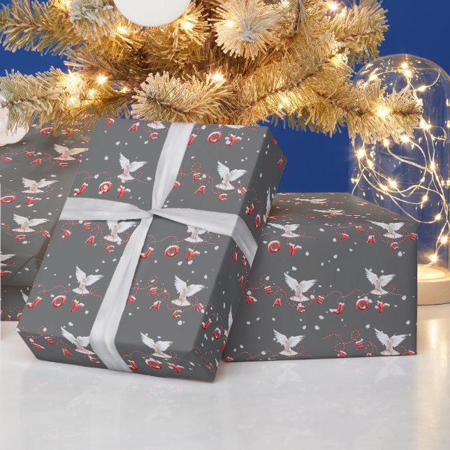 Frieden und Freude weiße Tauben mit Schneeflocken Geschenkpapier (Feiertage)