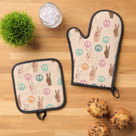 Frieden und Liebe Multikulturelles Handmuster Ofenhandschuh & Topflappen-Set