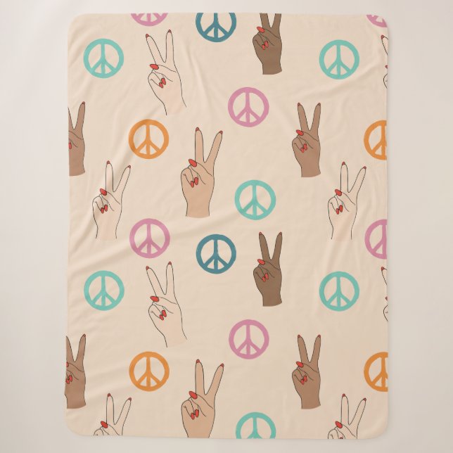 Frieden und Liebe Multikulturelles Handmuster Sherpadecke (Vorderseite)