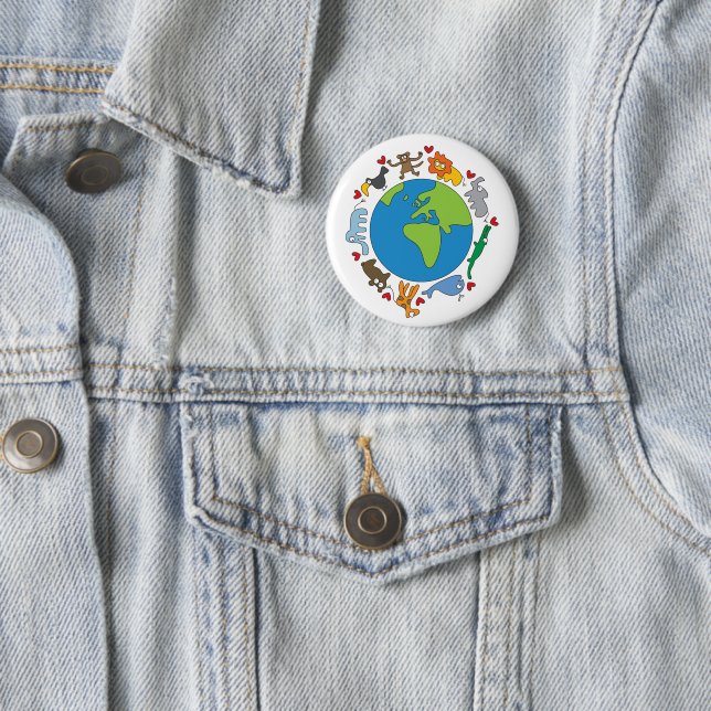 Frieden und Liebe Niedliche Cartoon Tiere der Welt Button (Beispiel)