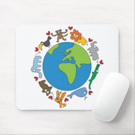 Frieden und Liebe Niedliche Cartoon Tiere der Welt Mousepad