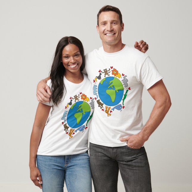 Frieden und Liebe Niedliche Cartoon Tiere der Welt T-Shirt (Unisex)