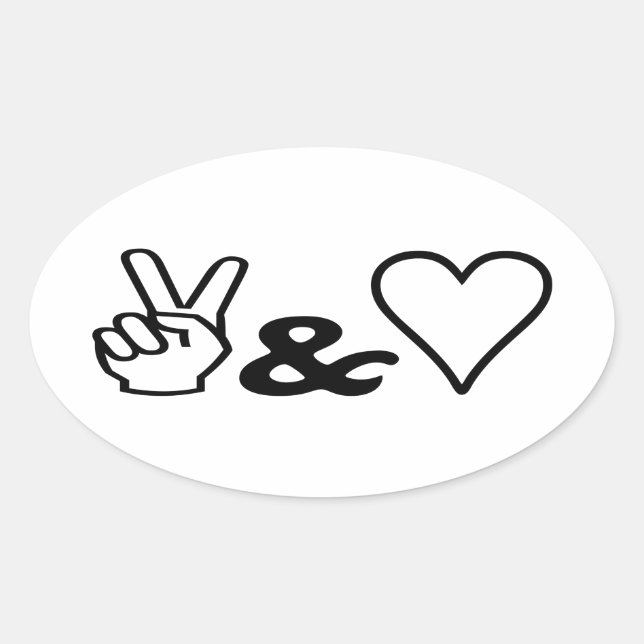 Frieden und Liebe Ovaler Aufkleber (Vorderseite)