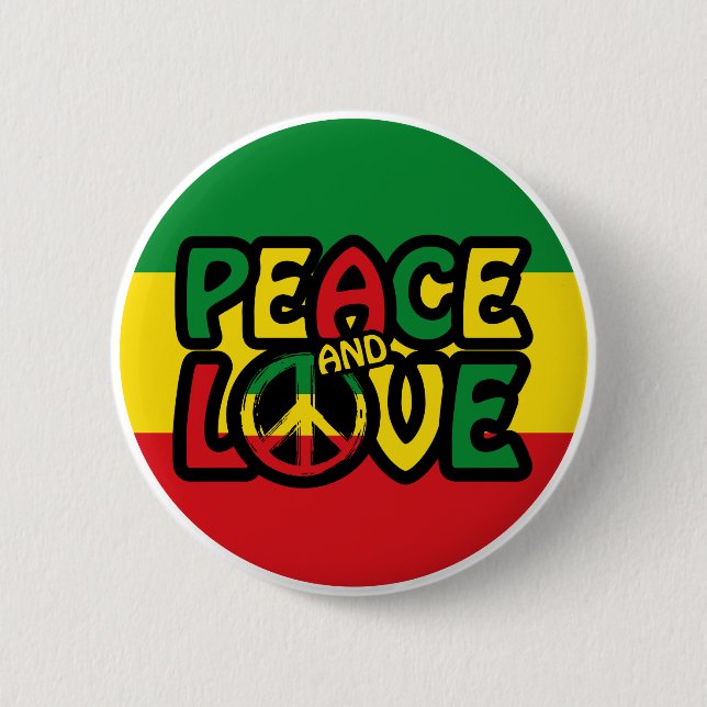 FRIEDEN und LIEBE, Reggae-Stil Button (Vorderseite)