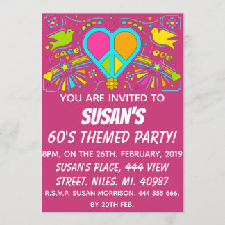 Frieden und Liebe. Themed Party der 60er Jahre. Einladung