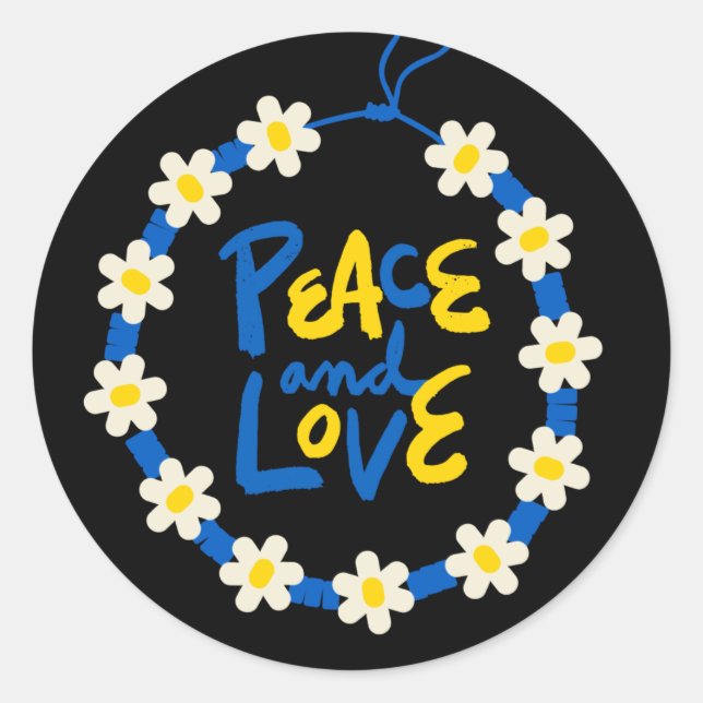 Frieden und Liebe Ukraine Blume Kranz Runder Aufkleber (Vorderseite)