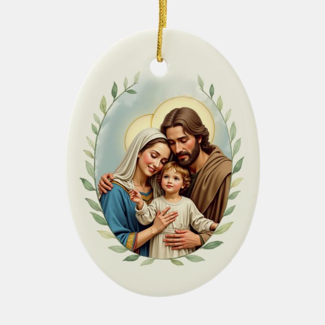 Frieden und Segnungen der Heiligen Familie Keramik Ornament (Vorne)