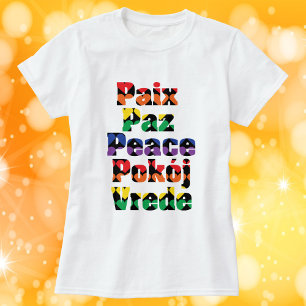 Frieden Viele Sprachen Regenbogen Herzen T-Shirt