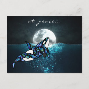 Frieden ~ Vollmond Psychedelic Trippy Orca Whale Postkarte