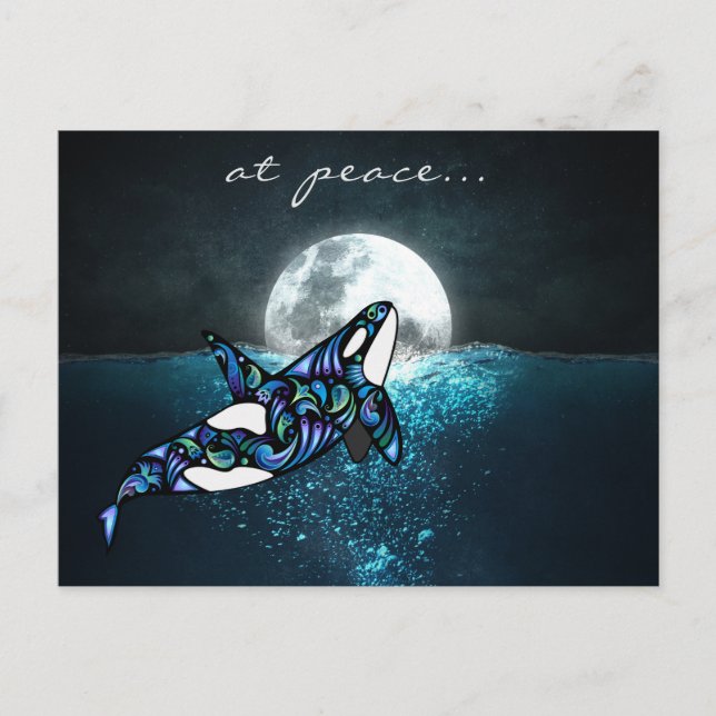Frieden ~ Vollmond Psychedelic Trippy Orca Whale Postkarte (Vorderseite)