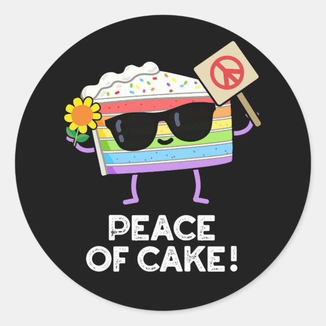 Frieden von Kuchen Funny Food Pun Dark BG Runder Aufkleber (Vorderseite)