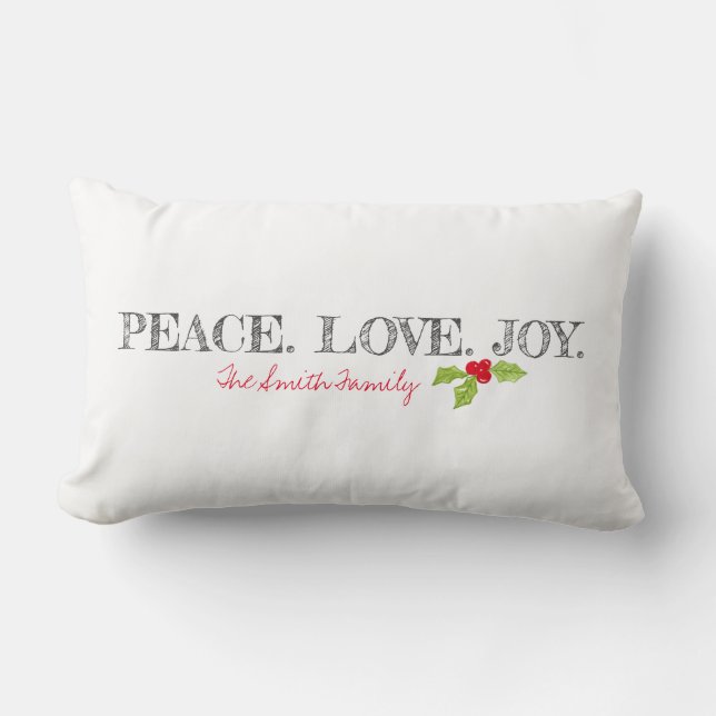 FRIEDEN ZU Weihnachten. LIEBE. JOY. Familienname H Lendenkissen (Vorderseite)