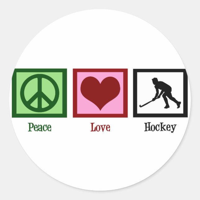 Friedens-Liebe-Feldhockey Runder Aufkleber (Vorderseite)