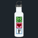 Friedens-Liebe Trinkflasche<br><div class="desc">Ein Friedenszeichen,  ein Herz und ein Bogenschütze mit Bogen und Pfeil.</div>