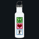 Friedens-Liebe Trinkflasche<br><div class="desc">Ein Friedenszeichen,  ein Herz und ein Bogenschütze mit Bogen und Pfeil.</div>
