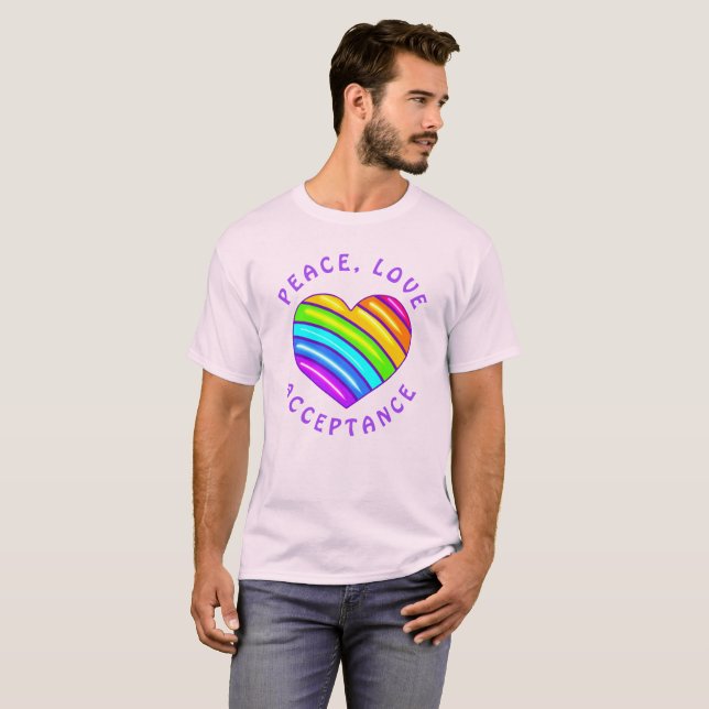 Friedens-, Liebes-, Akzeptanz-Regenbogen-Stolz-Her T-Shirt (Vorne ganz)