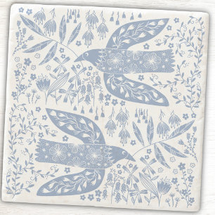 Friedens Tauben Vögel und Wildblumen Blau Steinuntersetzer