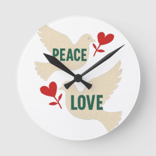 Friedens- und Liebes-Vintage-Tauben-Kunst mit Herz Runde Wanduhr